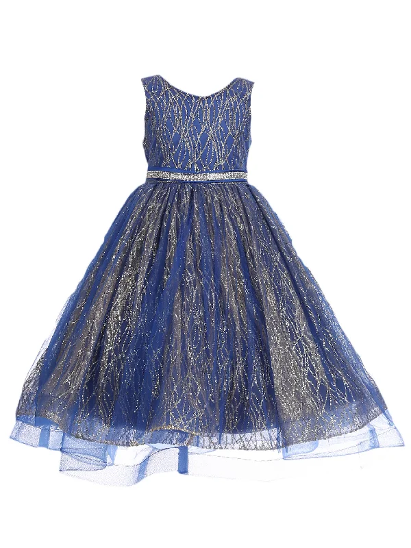 Off-the-shoulder dresses for womenBig Girls Royal Blue Gold Glitter Tulle Sleeveless Junior Bridesmaid Dress 8-14