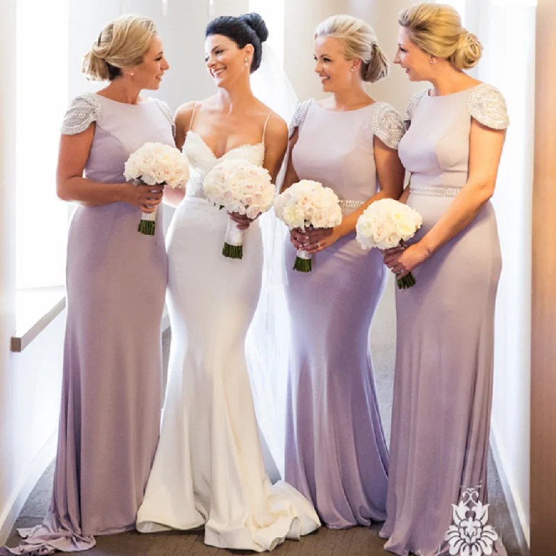 Fit-and-flare dresses for womenCap Sleeve Sheath Beaded Backless Jersey Long Wedding Dresses, FC1753