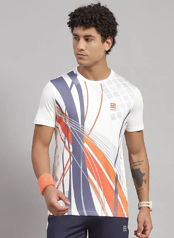 short-sleeved dress shirts for formal occasionsMen White Printed T-Shirt