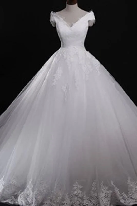 Vintage-inspired dresses for retro fashion loversRoycebridal White Lace Classic Style Off Shoulder Lace Up Vantage Wedding Dress, MW186
