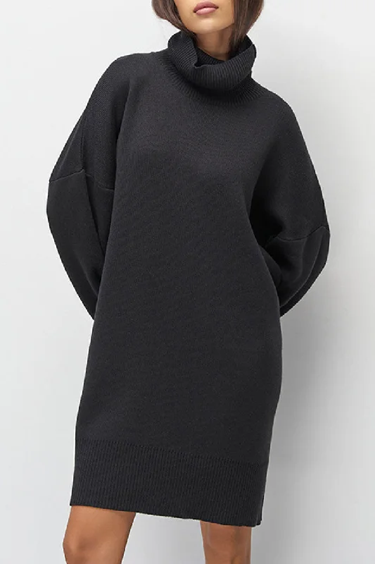 Synthetic dresses for budget-friendly optionsCasual Turtleneck Long Sleeve Shift Winter Oversized Sweater Mini Dress - Black