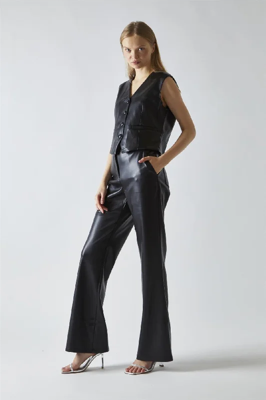 Sage green women's topsBlack-PU Classic-Waistcoat