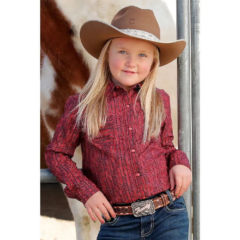 Turtleneck women's topsCTW3230047 Cruel Girl GIrls' Long Sleeve Western Snap Shirt - Pink Print