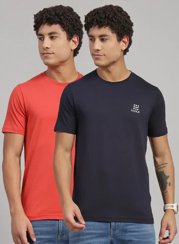 short-sleeved tops for men that are perfect for both casual and dressy occasionsMen Orange Solid T-Shirt 2 Pc