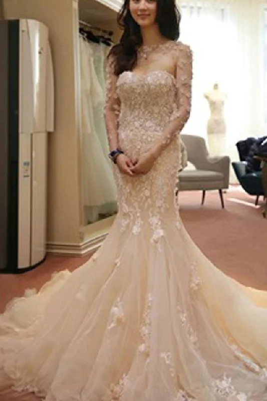 Midi dresses for womenRoycebridal Glittering Two Pieces Pink Mermaid Long Sleeve Wedding Dresses with Appliques, MW206