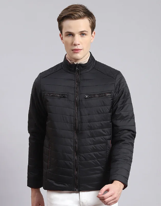 men's blazersMen Black Solid Stand Collar Full Sleeve Jacket
