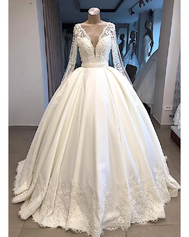 Evening women's dressesRobe De Mariee Vintage Wedding Dress Long Sleeves with Pearl Lace Gown WD0907