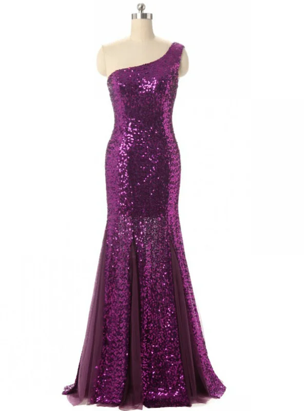 Denim dresses for womenPurple Mermaid One Shoulder Sequins Bridesmaid Dress