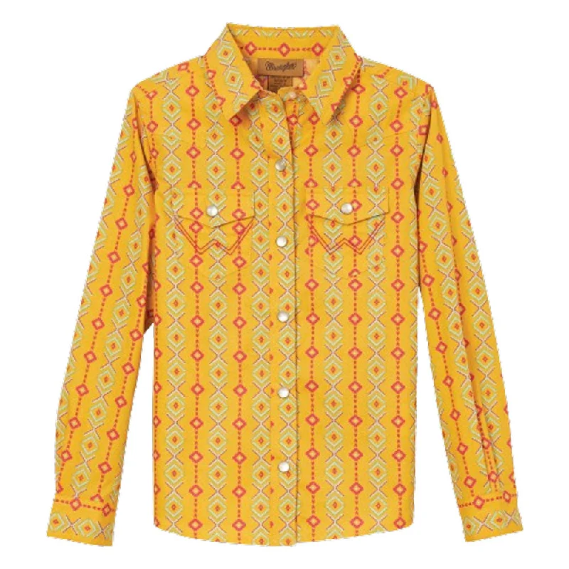 Animal print women's tops112344177 Wrangler Girls Long Sleeve Western Top - Yellow Gold