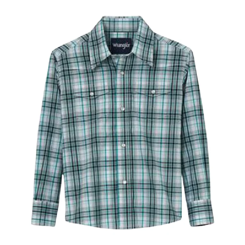 Fitted women's tops112344414 Wrangler Boys Wrinkle Resist Long Sleeve Snap Shirt - Turquoise