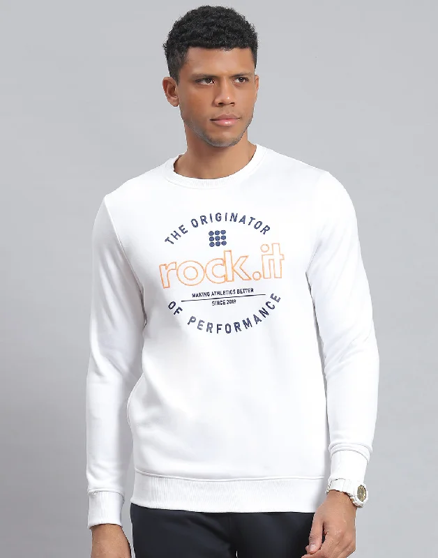 men's rash guards for swimmingMen White Solid Round Neck Full Sleeve Sweatshirt