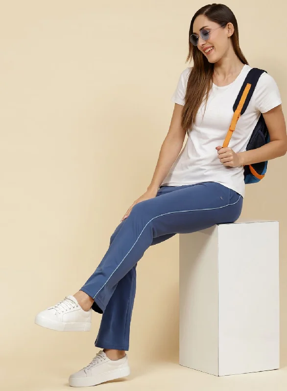 Solid color women's trousersWomen Blue Regular Fit Lower