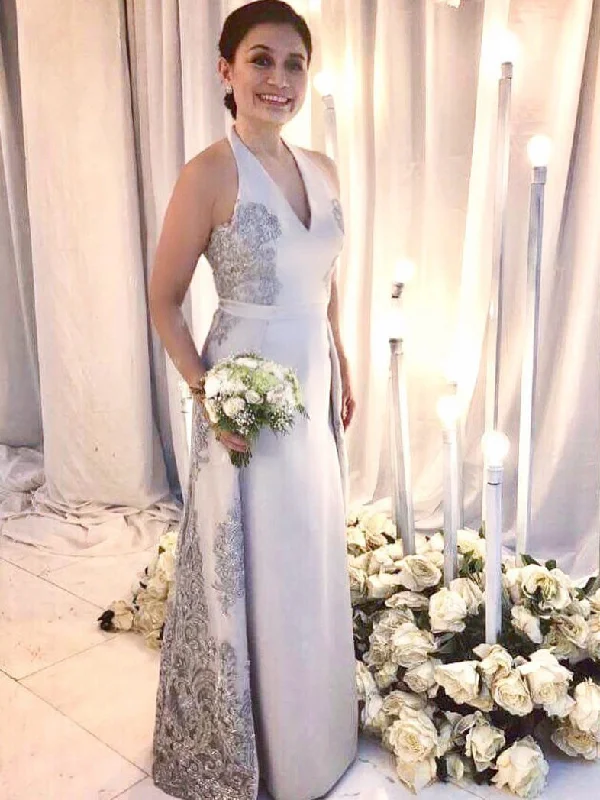 Chiffon dresses for womenElegant Halter V-neck Applique Floor-Length Mother Of The Bride/Groom Dress MO101