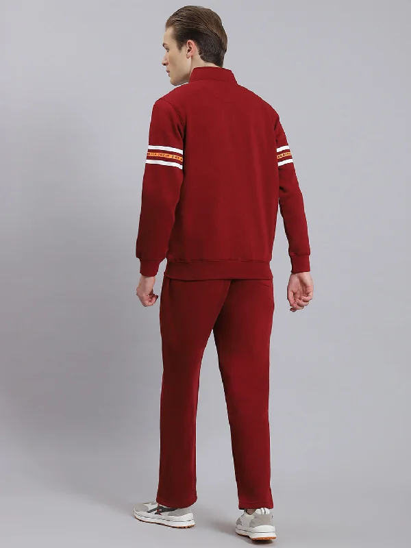 men's sports shirts with mesh underarmsMen Maroon Solid Stand Collar Full Sleeve Tracksuit