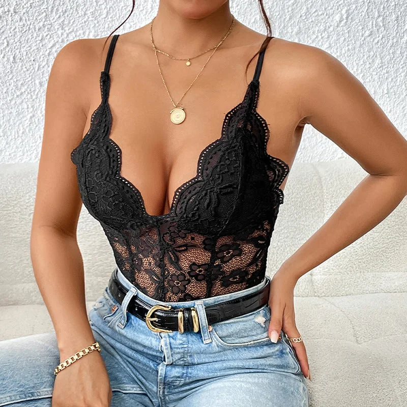 Polka dot women's dressesIKEARLAX 2025  2025 trade women's clothing lace splicing suspender jumpsuit summer new sexy Spice Girl V-neck jumpsuit