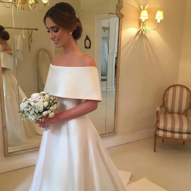 Shift dresses for womenSatin Off Shoulder Wedding Dress, A-Line Simple Design Wedding Dress, KX178