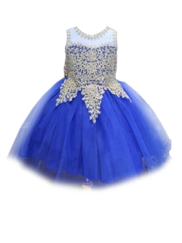 Velvet dresses for womenBig Girls Royal Blue Embroidered Illusion Neckline Junior Bridesmaid Dress 8-18