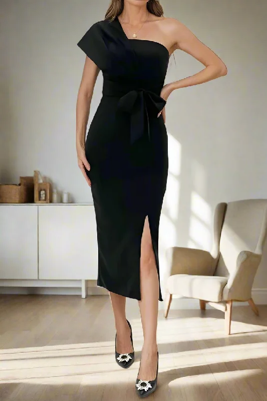 Cotton dresses for everyday wearTea Length One Shoulder Mother of The Bride Dresses with Split Side