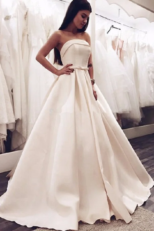 Limited edition dresses for collectorsRoycebridal Elegant Ball Gown Strapless Satin Long Wedding Dresses with Bow,Cute Wedding Dresses,MW478