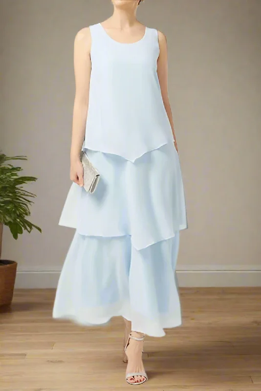 Midi dresses for womenSky Blue Simple Chiffon Sleeveless Ankle Length Mother of the Bride Dress
