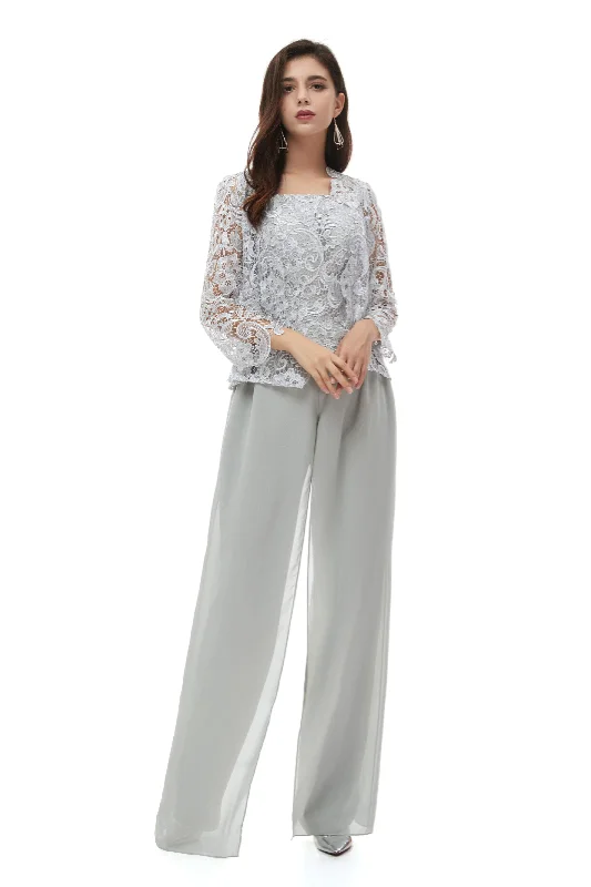 Formal wear women's trousersPant Suits Lace Bateau Neckline Long Sleeves Mother Of The Bride Dresses