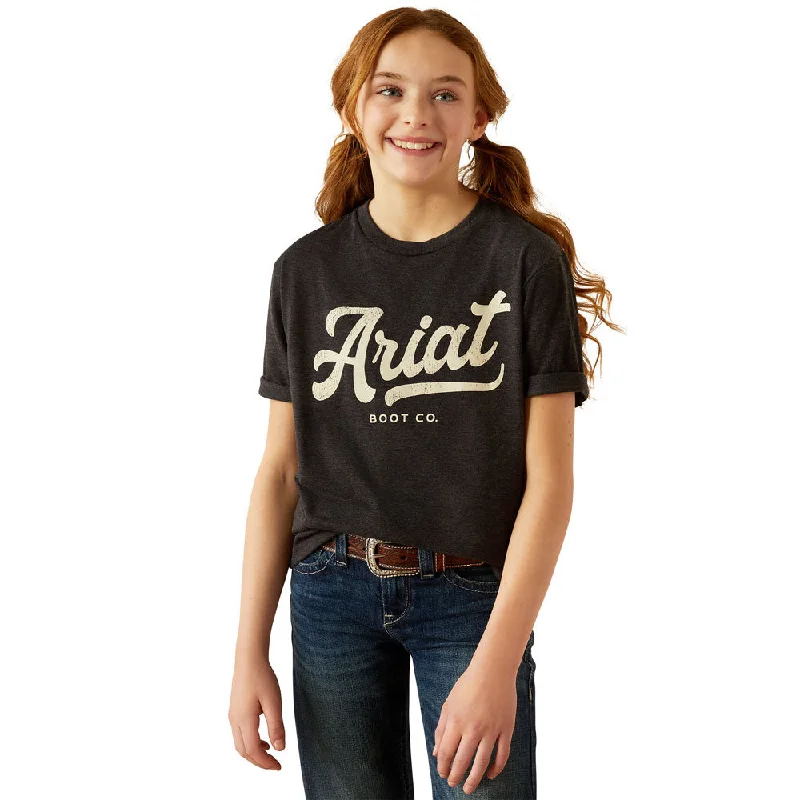 Water-resistant women's tops10054023 Ariat Girls' Ariat Boot Script Long Sleeve T-Shirt - Charcoal Heather