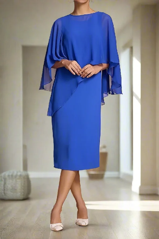 Striped dresses for womenTea Length Half Sleeves Chiffon Mother of the Bride Dress
