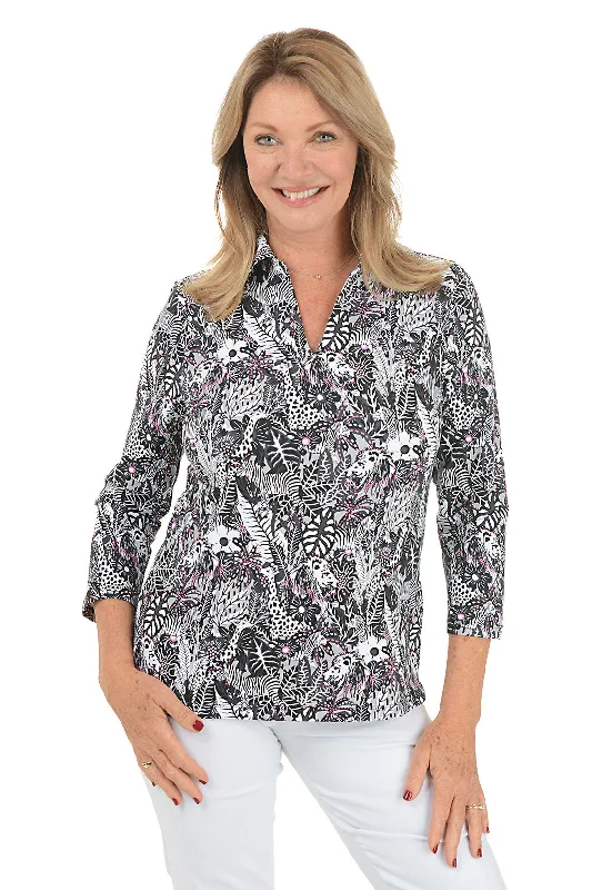 Floral print women's topsJungle Safari UPF50+ 3/4 Sleeve Polo Top