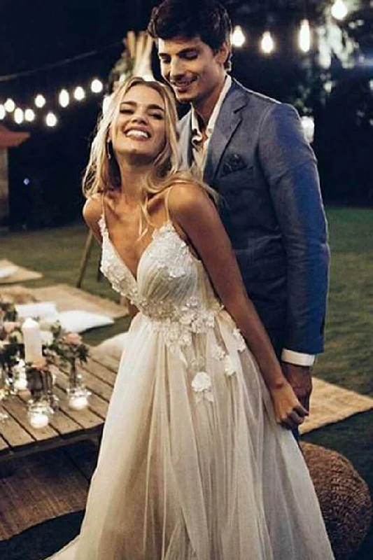 Short-sleeved dresses for womenRoycebridal V-neck Beach Backless Spaghetti Strap Summer Wedding Dresses,MW272