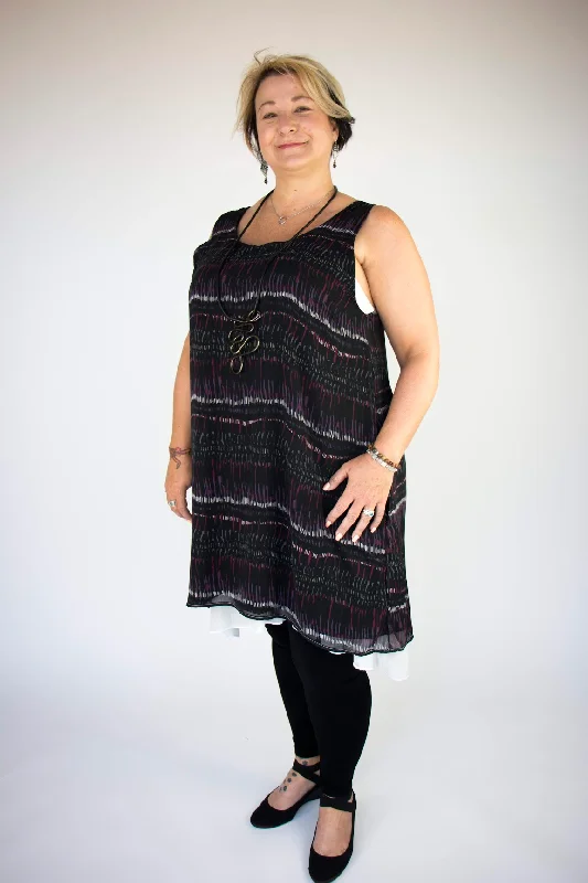 Sequined women's topsBlack Pattern Chiffon LA Tunic Dress