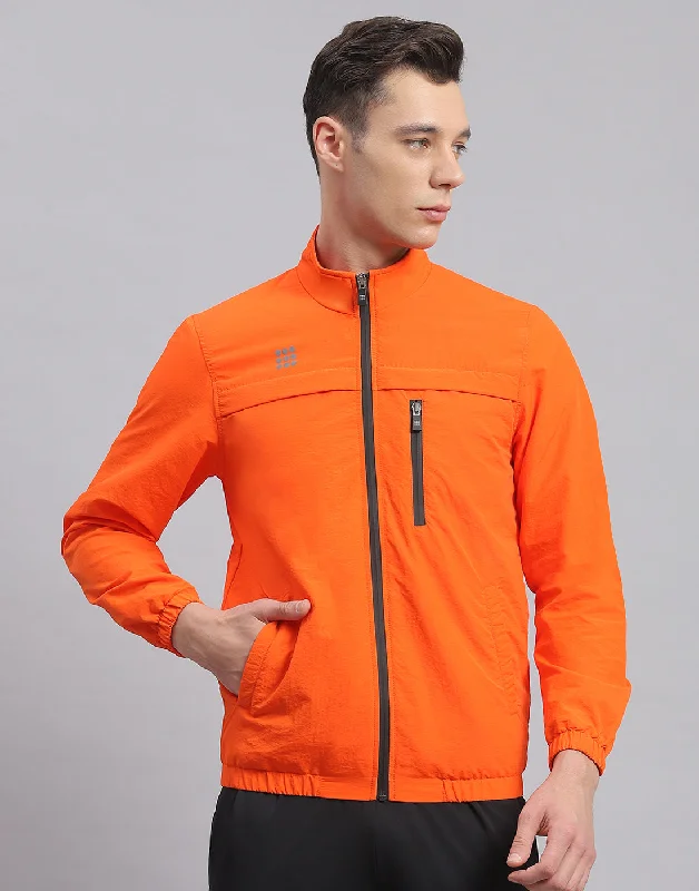 men's duffel coats for everyday wearMen Orange Solid Stand Collar Full Sleeve Jacket