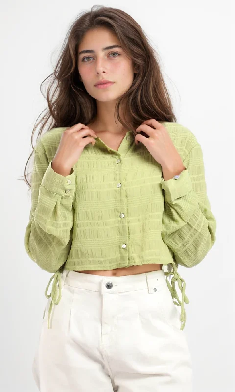 Halter neck women's tops95773 Full Sleeves Shirt With Side Drawstring - Light Green