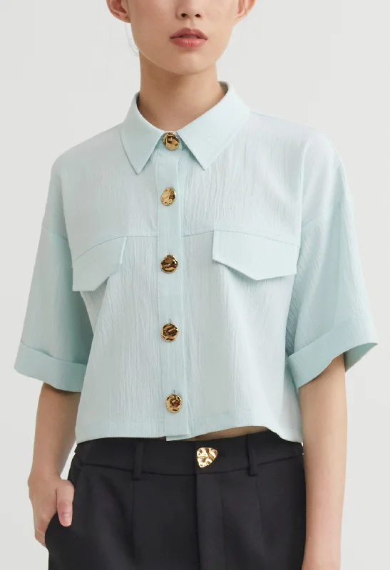 Petite women's topsClassic Button Front Boxy Blouse