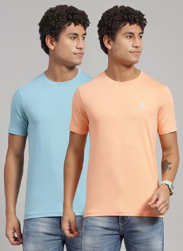 short-sleeved shirts for men that look great with sneakersMen Peach Solid T-Shirt 2 Pc