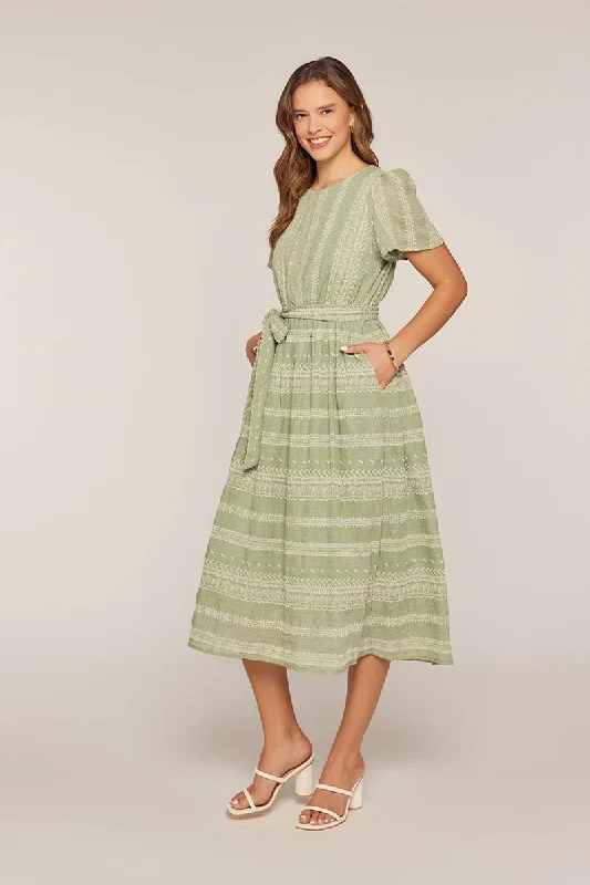 Embroidered dresses for womenThe Malin Embroidered Cotton Dress in Sage/Ivory