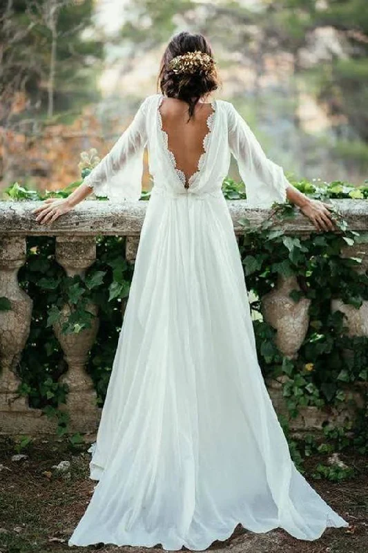 Spring dresses for blossoming stylesRoycebridal Fabulous White Chiffon Beach Wedding Dress, Long Bridal Dresses, MW148