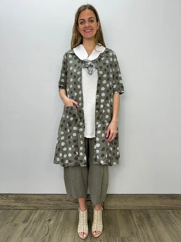 High-low hem women's topsOlive Dots Linen Button Up Shirt Dress