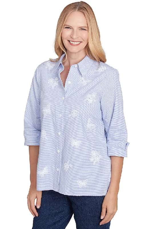 Cardigan-style women's topsEmbroidered Butterflies Striped Shirt