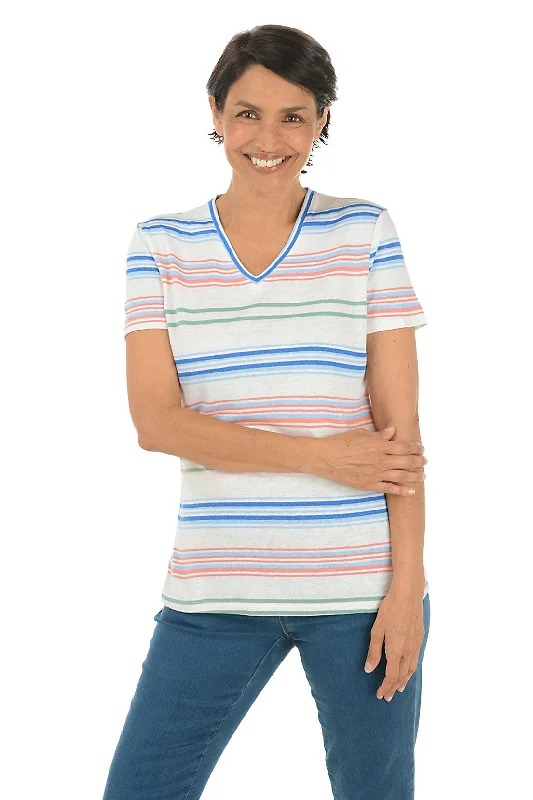 Layering women's topsLily Pad Striped Linen-Blend Tee