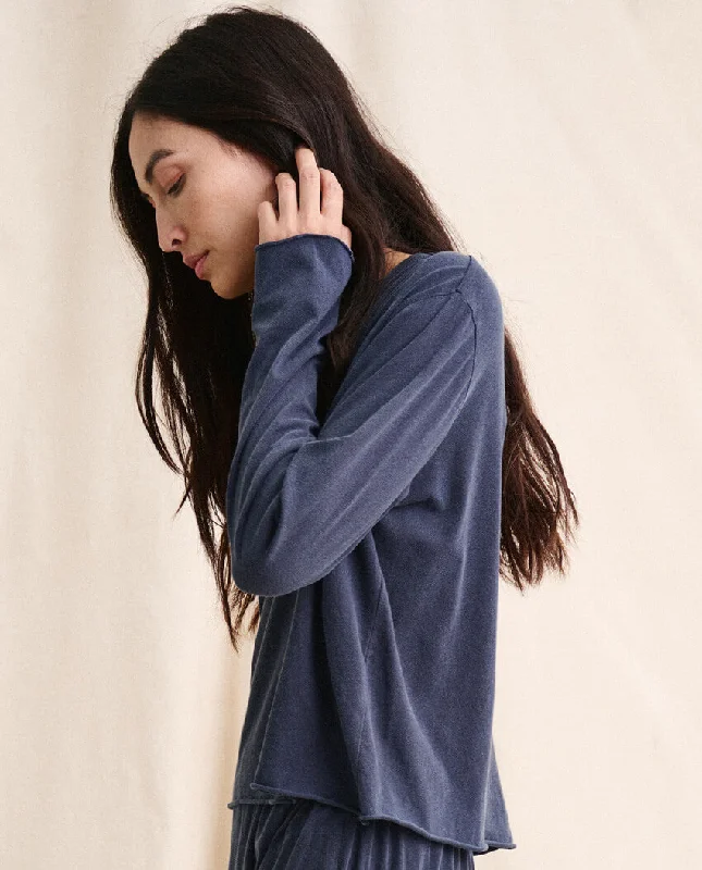 Oversized women's topsLong Sleeve Crop Tee T305002 Washed-Navy
