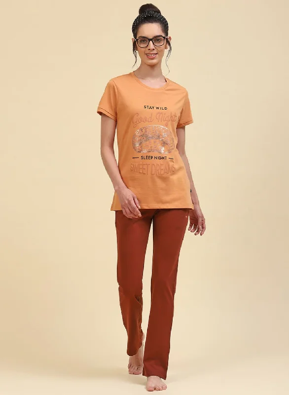 Designer women's shortsWomen Brown Printed Lower Set