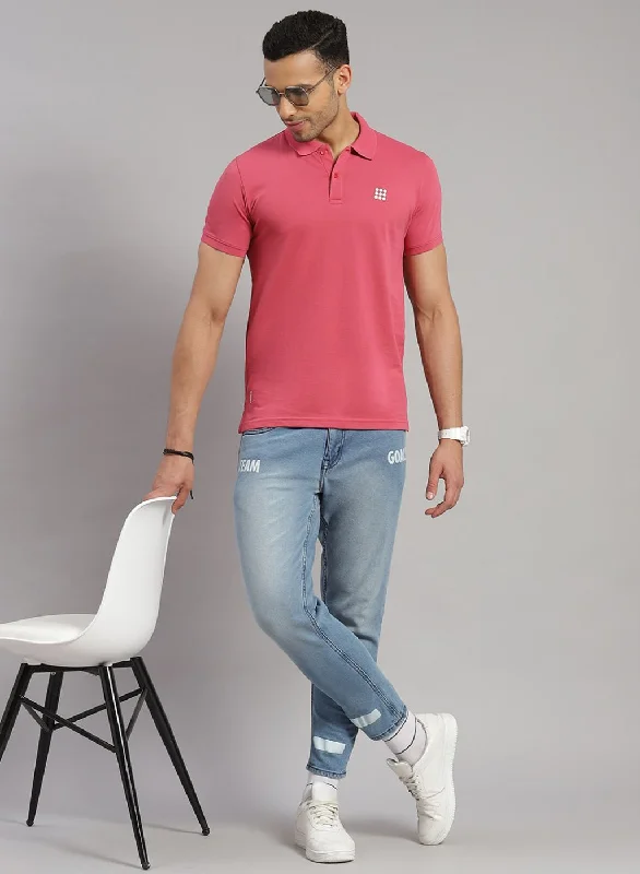 casual short-sleeved men's shirtsMen Pink Solid T-Shirt