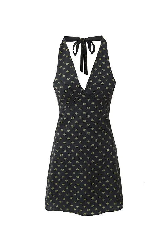 High-low hem dresses for womenSexy Halter Tie Deep V Floral Printed Sleeveless Summer Mini Sundress