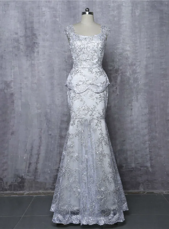 Mini dresses for womenMermaid Cap Sleeves Lace Silver Mother Of The Bride Dresses