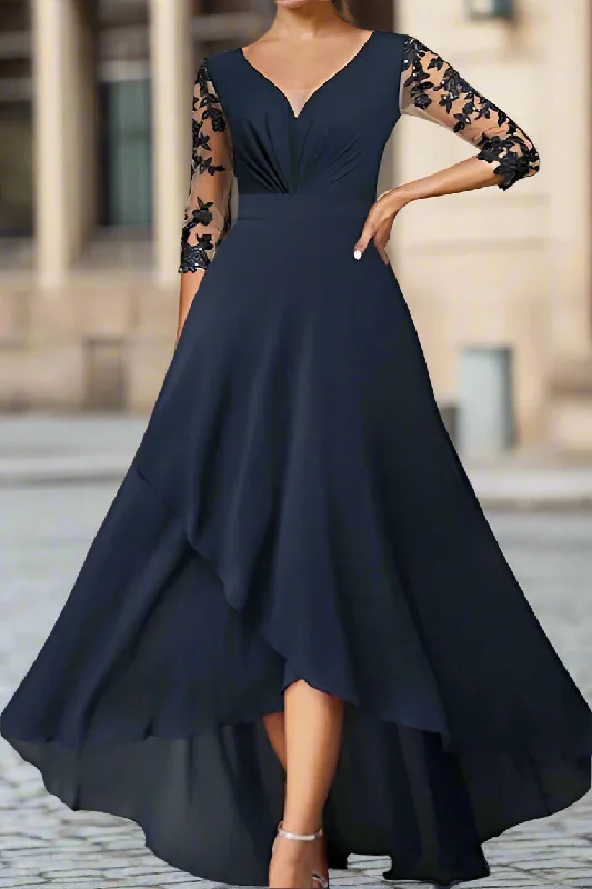 Linen dresses for summerAsymmetrical A-Line High Low V Neck Mother of the Bride Dress