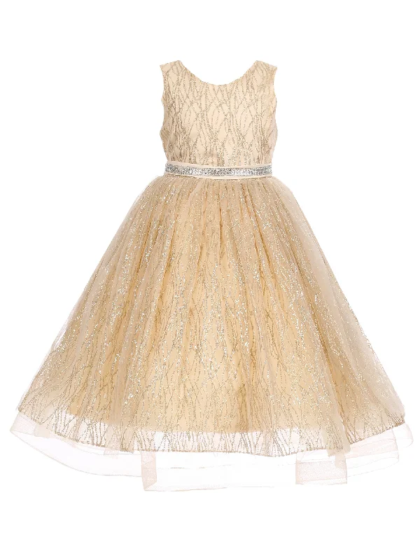 Halter dresses for womenBig Girls Champagne Gold Glitter Tulle Sleeveless Junior Bridesmaid Dress 8-14