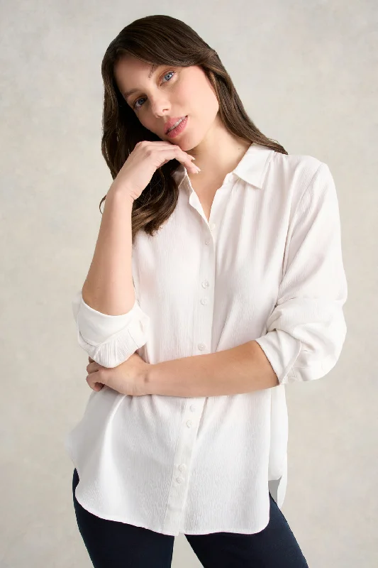 Abstract print women's topsLong Line Crinkle Shirt - White