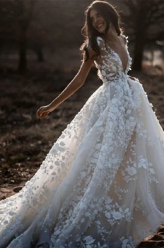 Women's casual dressesRoycebridal Ivory A-line V-neck Lace Appliqued Beach Wedding Dresses, Bridal Gown, MW619