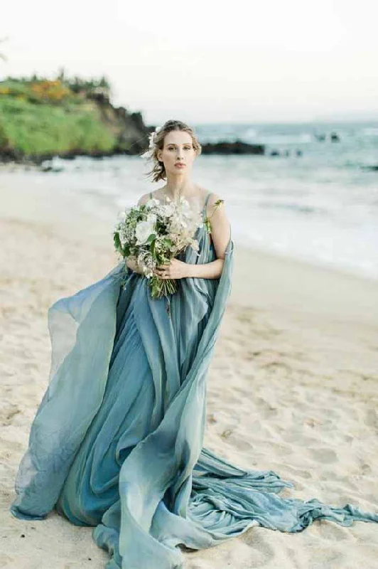 Loose-fitting dresses for womenRoycebridal Chiffon Rustic Wedding Dress With Train, A-line Beach Wedding Gown, MW685