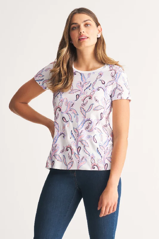 Lavender women's topsEmbroidered Scoop Neck T-Shirt - Embroidered Paisley